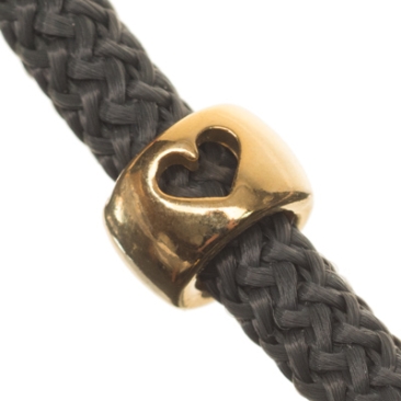 Perle métallique Tube avec coeur pour corde à voile de 5 mm, 9,5 x 9,5 mm, doré