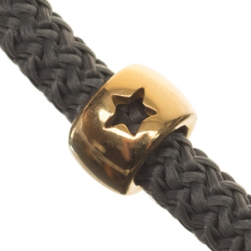 Perle métallique Tube avec étoile pour corde à voile de 5 mm, 9,5 x 9,5 mm, doré