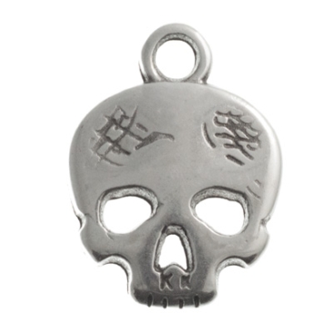 Metal pendant skull, 15.5 x 11.5 mm, silver-plated