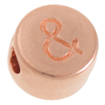 Metal bead, round, punctuation mark and, diameter 7 mm, rose gold plated