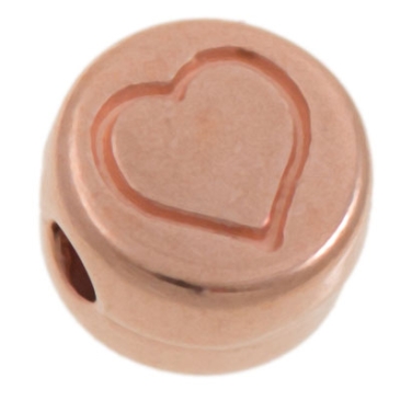 Metal bead, round, heart, diameter 7 mm, rose gold plated
