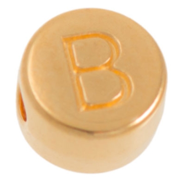 Metal bead, B letter, round, diameter 7 mm, gold plated