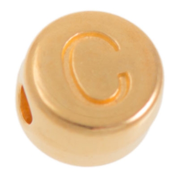 Perle métallique, lettre C, ronde, diamètre 7 mm, doré