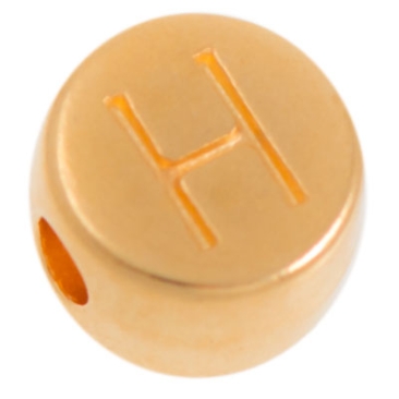 Perle métallique, lettre H, ronde, diamètre 7 mm, doré
