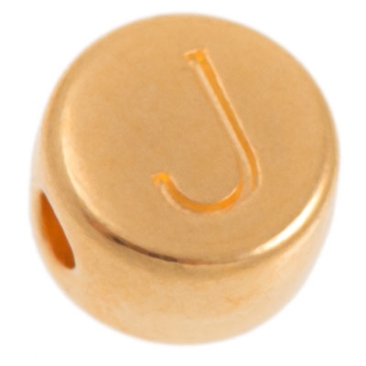 Metal bead, J letter, round, diameter 7 mm, gold plated