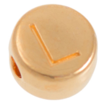 Metallperle, L Buchstabe, rund, Durchmesser 7 mm, vergoldet