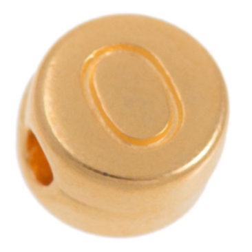 Metal bead, O letter, round, diameter 7 mm, gold plated
