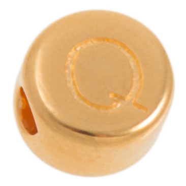 Perle métallique, lettre Q, ronde, diamètre 7 mm, doré