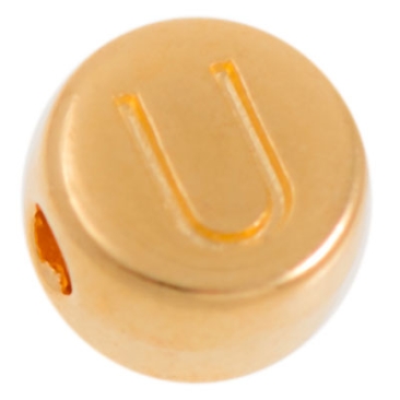 Metal bead, U letter, round, diameter 7 mm, gold plated