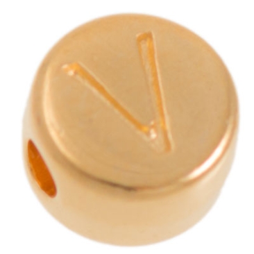 Metal bead, V letter, round, diameter 7 mm, gold plated