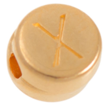 Metal bead, X letter, round, diameter 7 mm, gold plated