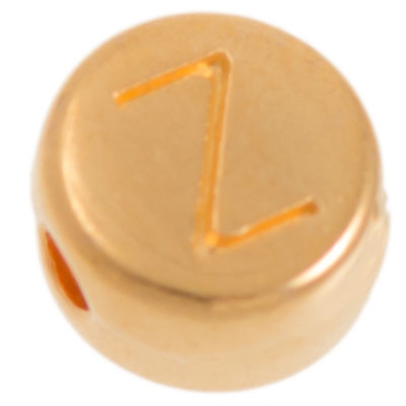 Metal bead, Z letter, round, diameter 7 mm, gold plated