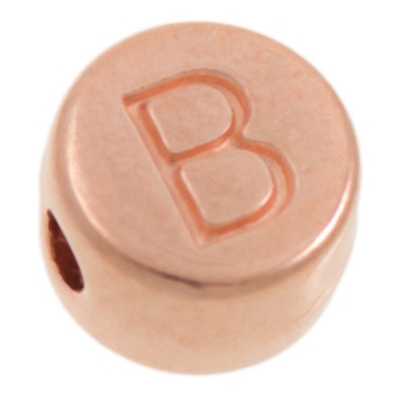 Metalen kraal, letter B, rond, diameter 7 mm, roségoud verguld