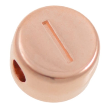 Metal bead, I letter, round, diameter 7 mm, rose gold plated