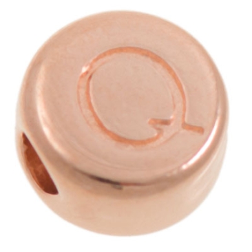 Metal bead, Q letter, round, diameter 7 mm, rose gold plated