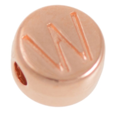 Metal bead, W letter, round, diameter 7 mm, rose gold plated