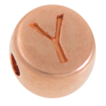 Metalen kraal, letter Y, rond, diameter 7 mm, roségoud verguld