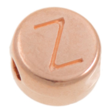 Metal bead, Z letter, round, diameter 7 mm, rose gold plated