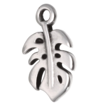 Metal pendant monstera leaf, 15 x 9.5 mm, silver-plated