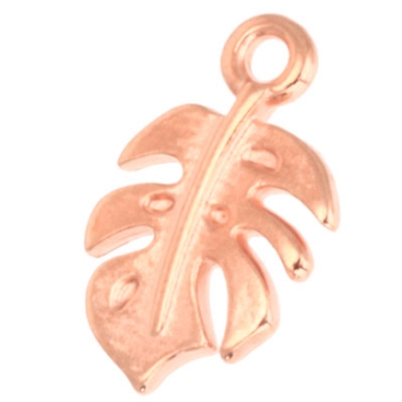 Metal pendant monstera leaf, 15 x 9,5mm, rose gold plated