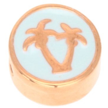 Metal bead round with palm motif, diameter 9.0 mm, gold-plated and veraman enamelled
