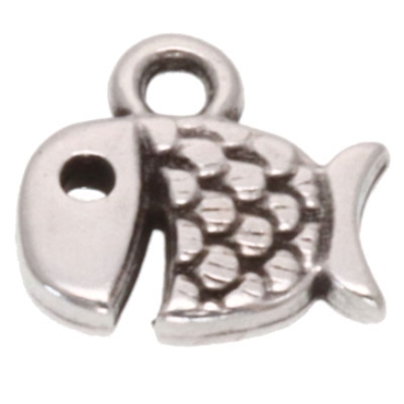 Metal pendant fish, 9 x 9 mm, silver-plated