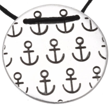 Metal pendant round with anchors, diameter, 30 mm, 2 threaded holes, silver-plated