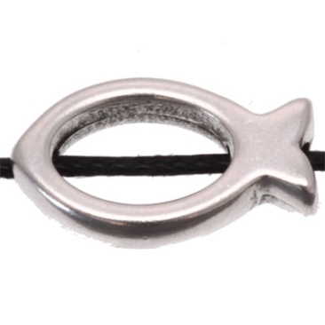 Perle métallique poisson, 17 x 10 mm, diamètre intérieur 9 x 6 mm, argentée