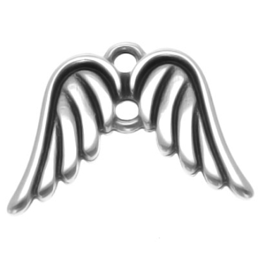Bracelet connector angel wings, 12 x 16.5 mm, silver plated