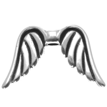 Metal bead angel wings, 15 x 9 mm, silver plated