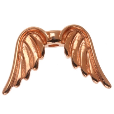 Metal bead angel wings, 15 x 9 mm, rose gold plated