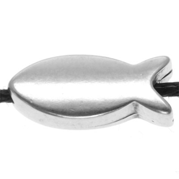 Metal bead fish, 13 x 6 mm, silver plated