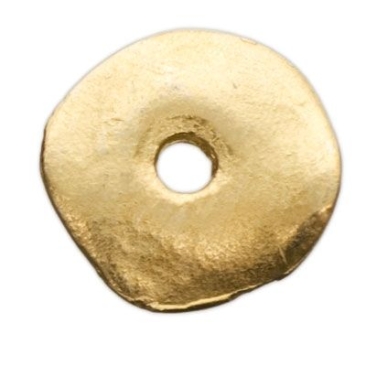Perle métallique disque ondulé, environ 16 mm, doré
