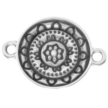 Metal pendant bracelet connector Mandala, silver-plated, approx. 15 mm