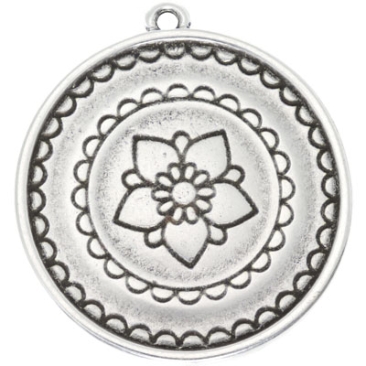 Metallanhänger Mandala, versilbert, ca. 30 mm