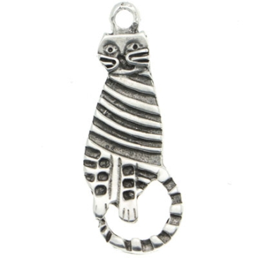 Metal pendant cat, 51 x 21.5 mm, silver-plated