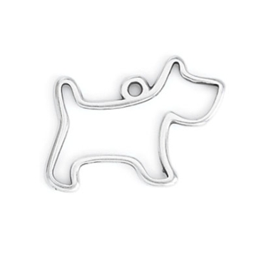 Metalen hanger hond, 24,5 x 16 mm, verzilverd