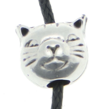 Metal bead cat, 7.5 x 8 mm, silver plated