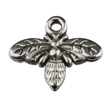 Metal pendant bee, 13 x 15 mm, silver plated