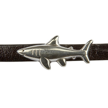 Mini-slider, requin, 22 x 10 mm, pour bracelet de 5 mm, argenté