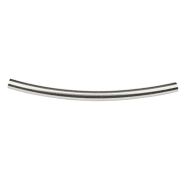 Metal bead curved tube, 50 x 3 mm, silver plated