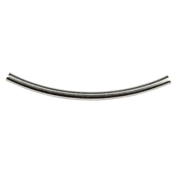 Metal bead curved tube, 35 x 2 mm, silver plated