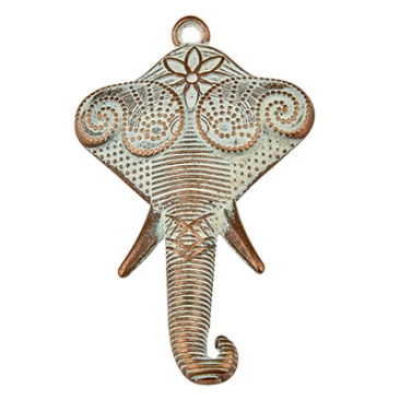 Patina Metallanhänger Elefantenkopf, 26 x 44 mm