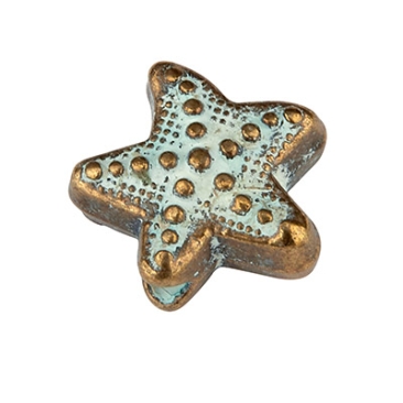 Patina metal bead starfish, 5 x 10 mm