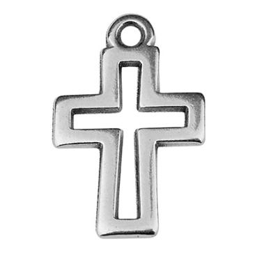 Metallanhänger Kreuz, 11 x 15 mm, versilbert