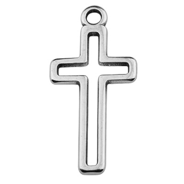 Metallanhänger Kreuz, 11 x 21 mm, versilbert