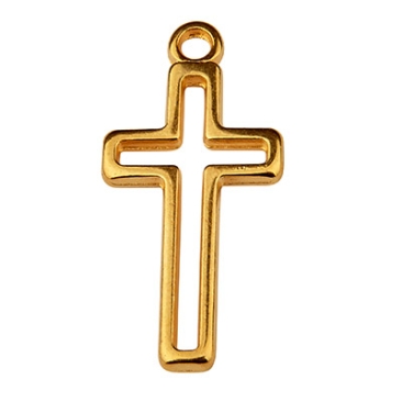Metallanhänger Kreuz, 11 x 21 mm, vergoldet