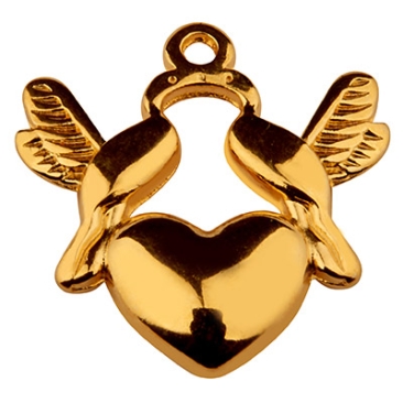 Metal pendant birds and heart, 21 x 18 mm, gold plated