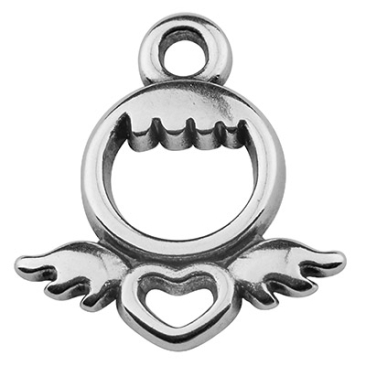 Metal pendant angel with heart, 16 x 14 mm, silver-plated