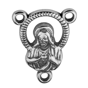 Metal Pendant Intermediate Piece for Rosary Motif Jesus 12 x 17mm silver plated